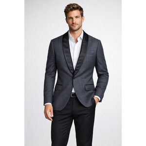 BONOBOS Blue Linen Satin Lapel Italian Fabric Suit Athletic Fit Business Wedding